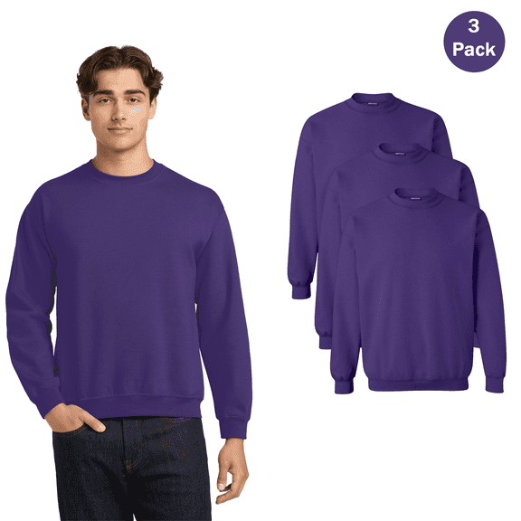 Gildan Adult’s Heavy Blend Crewneck Sweatshirt, Everyday Long Sleeve Casual Purple Tee, 3 Pack, S