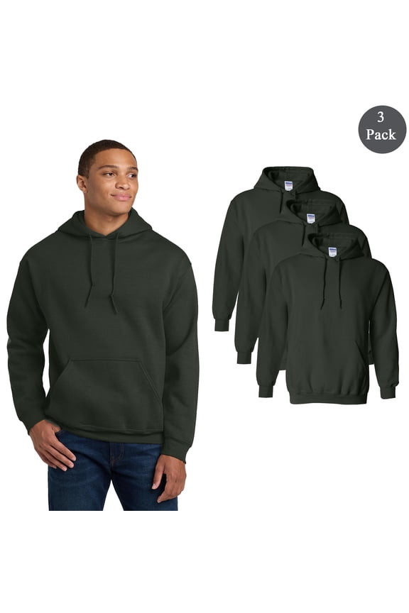 Adult’s Heavy Blend Hooded Sweatshirt, Pouch Pocket Ribbed Panel Forest Hoodie, 3 Pack, L