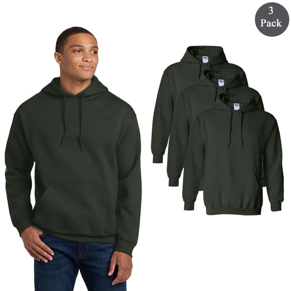 Gildan Adult’s Heavy Blend Hooded Sweatshirt, Pouch Pocket Ribbed Panel Forest Hoodie, 3 Pack, S