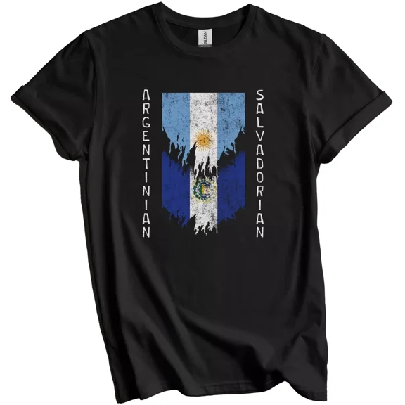 Gildan Argentinian Salvadorian Flags Ripped Torn Argentina El Salvador T-Shirt Gift for Men Women Unisex Tee