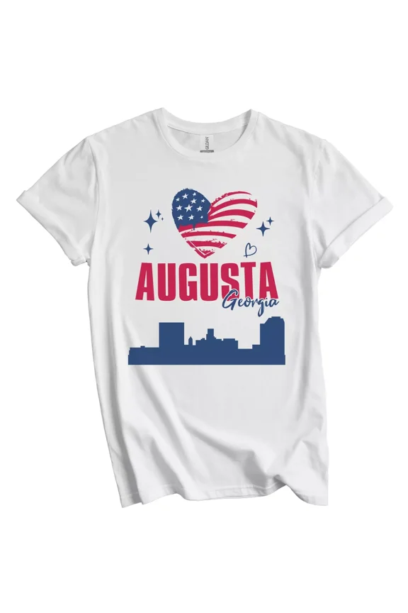 Augusta Georgia Skyline American Flag Heart 4th of July T-Shirt Gift for Men Women Unisex Tee