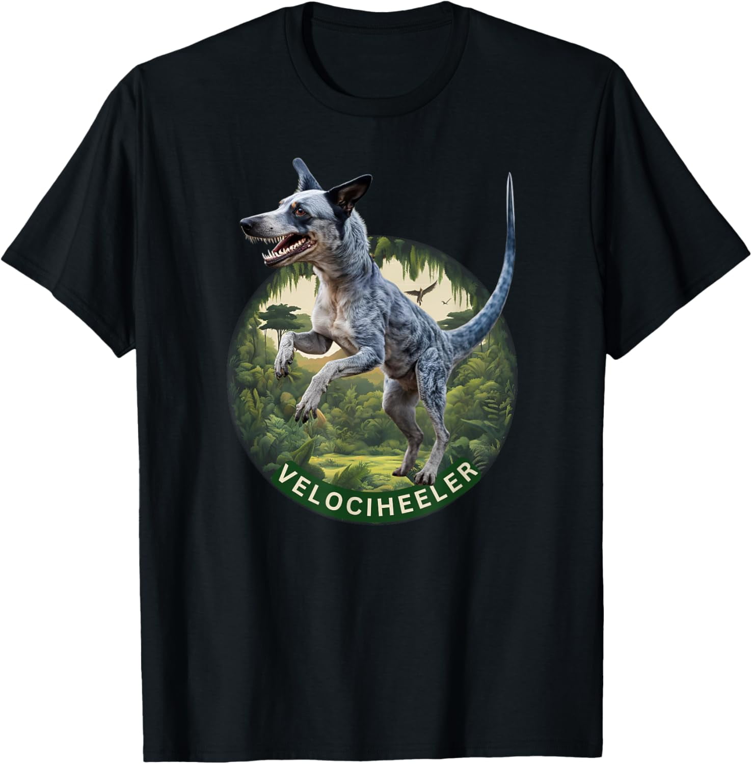 Gildan Australian cattle dog velociraptor blue heeler dog dinosaur T ...