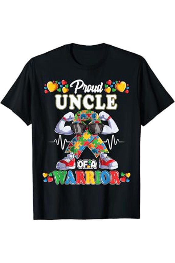 Autistic Ribbon Puzzle Uncle of Autism Awareness Warrior T-Shirt