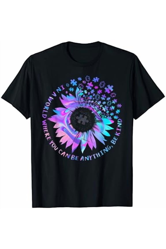 Be Kind Autism Awareness Kindness Sunflower Tie Dye Puzzle T-Shirt