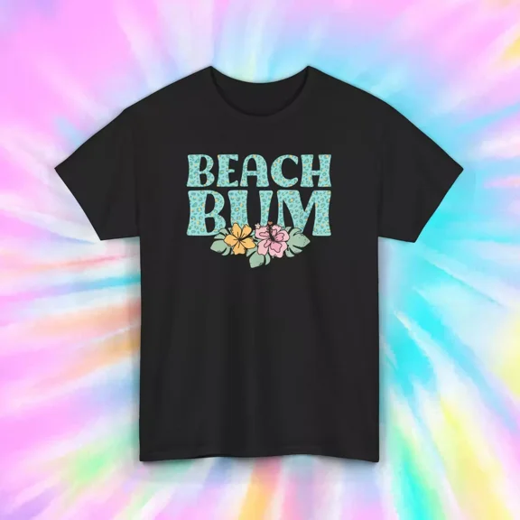 Gildan Beach Bum T-Shirt Floral Summer Vacation Tee Beach Lover Shirt Unisex Tee