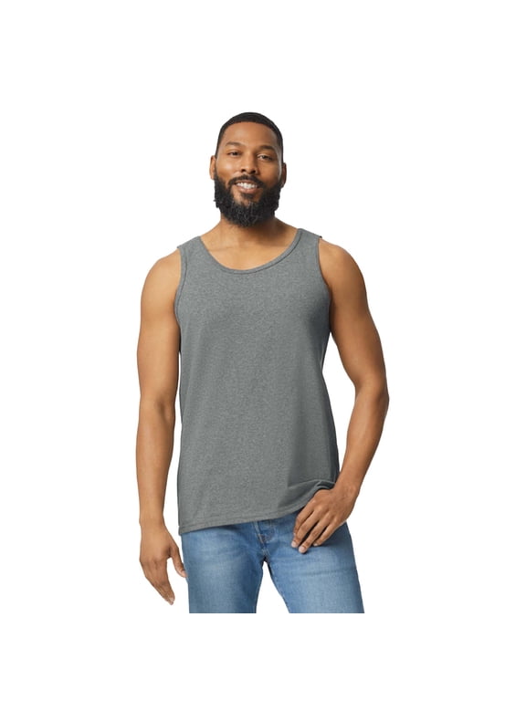 Heavy Cotton Tank Top for Men, Classic Fit Bound Neck Sleeveless Tank for Comfort, Graphite Heather, 2XL