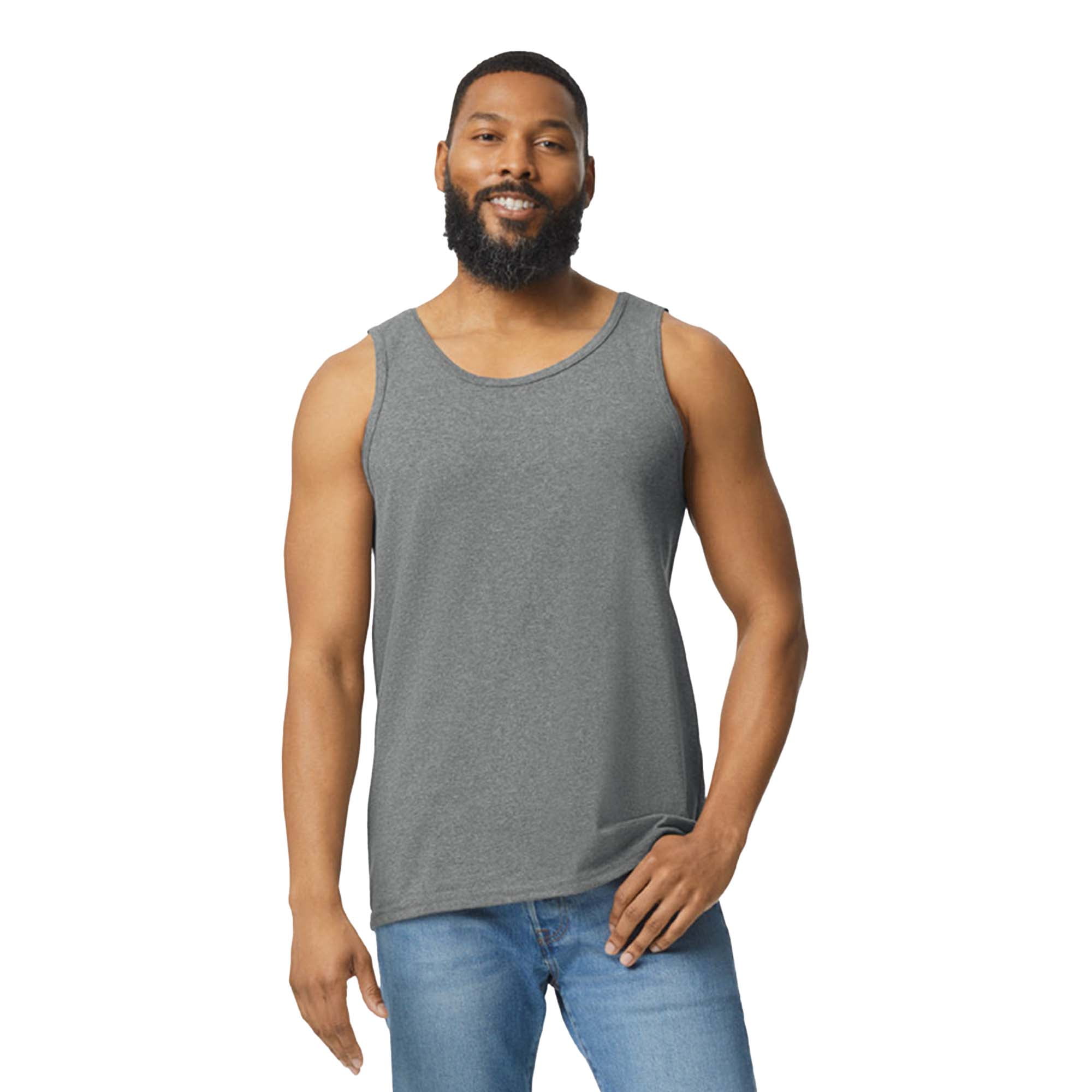 Heavy Cotton Tank Top for Men, Classic Fit Bound Neck Sleeveless Tank for Comfort, Graphite Heather, XL