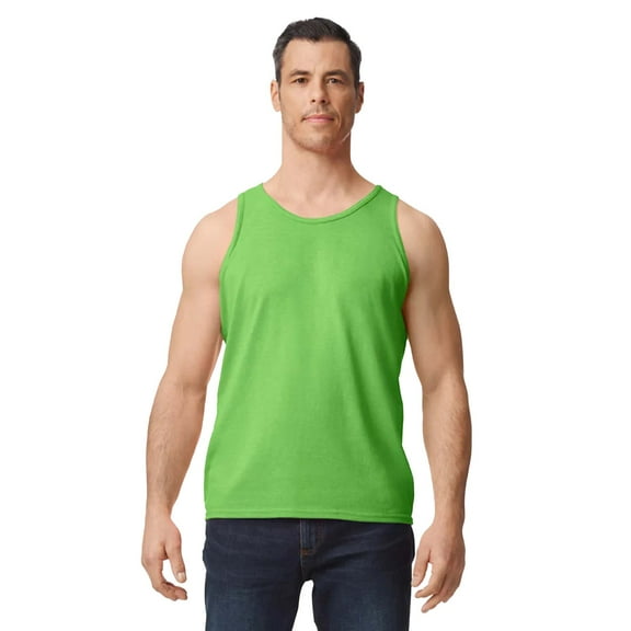 Gildan Heavy Cotton Tank Top for Men, Classic Fit Bound Neck Sleeveless Tank for Comfort, Neon Green, M