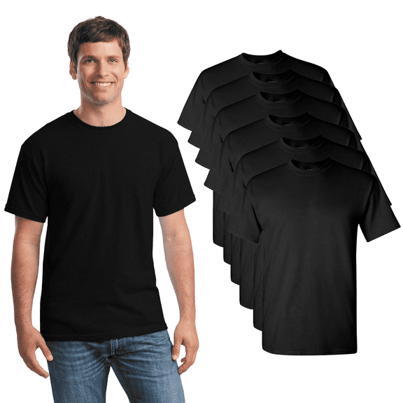 Gildan Black Heavy 100% Cotton Men's T-shirt 6-Pack | Rip Collar | Short Sleeve Shirts 5.3 oz | Size: Medium