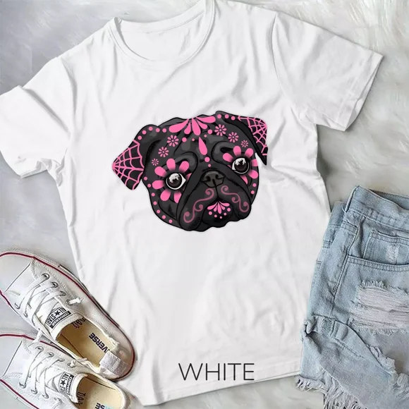 Black Pug Dogs Day of the Dead Sugar Skull Dog Halloween T-Shirt Unisex T-shirt