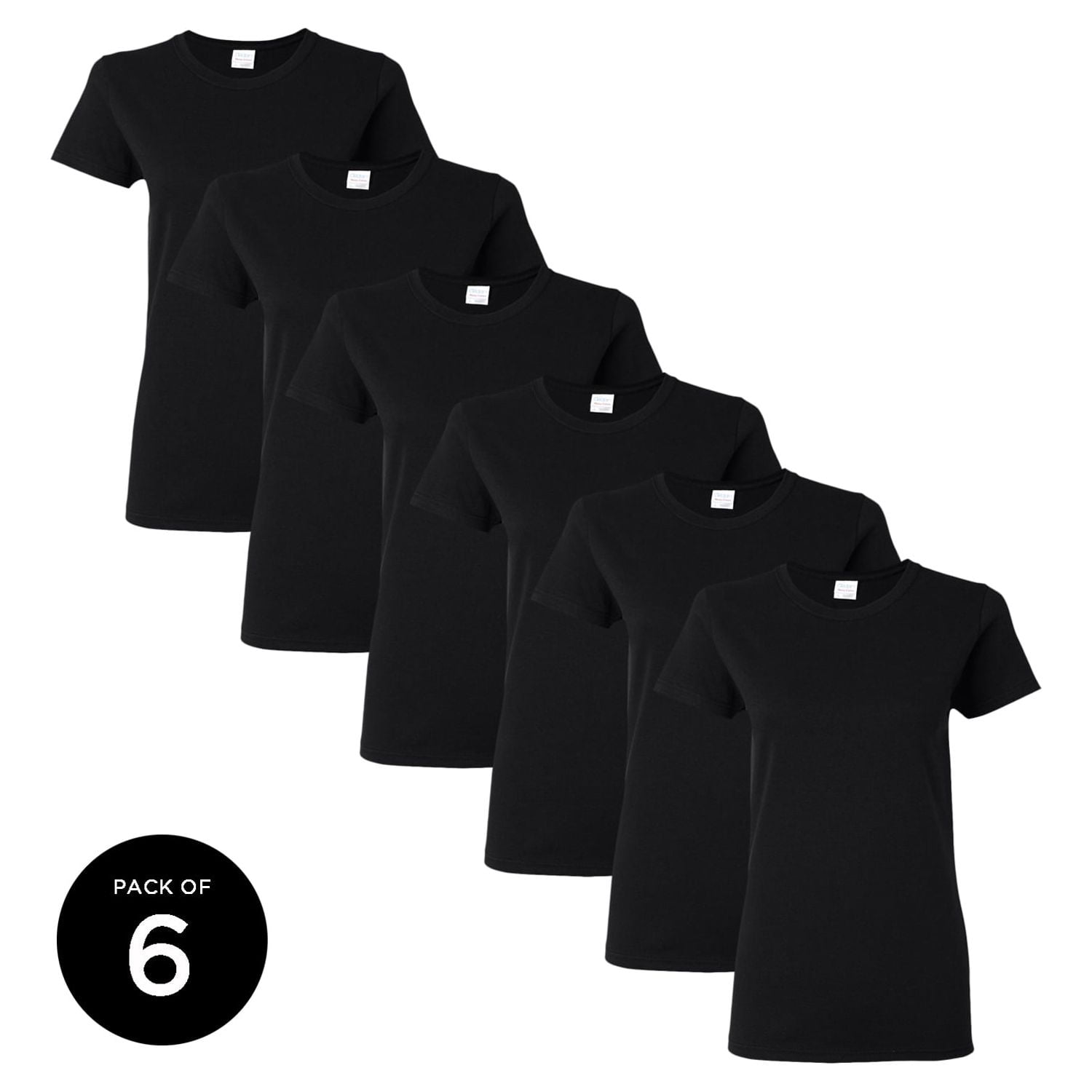 Gildan Women's Black Cotton T-Shirts - Single, Pack of 6 or 12, Casual ...
