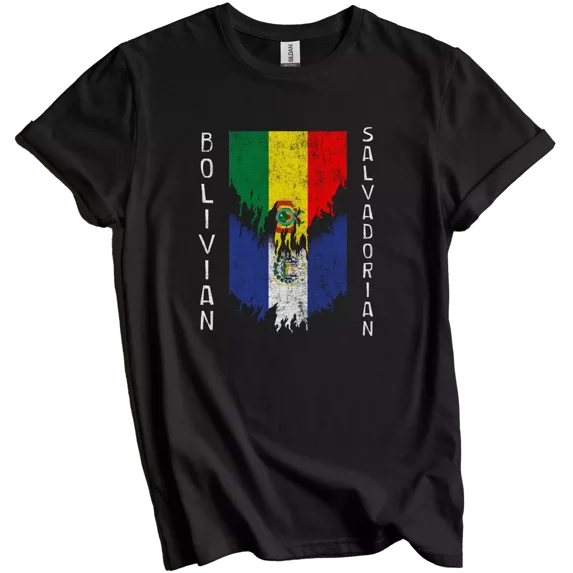 Gildan Bolivian Salvadorian Flags Ripped Torn Bolivia El Salvador T-Shirt Gift for Men Women Unisex Tee