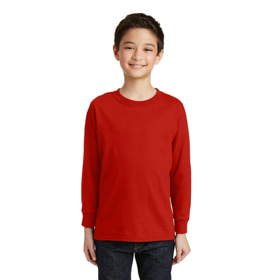 Gildan Boys 100 Percent Cotton Long Sleeve Taped Neck T-Shirt. 5400B