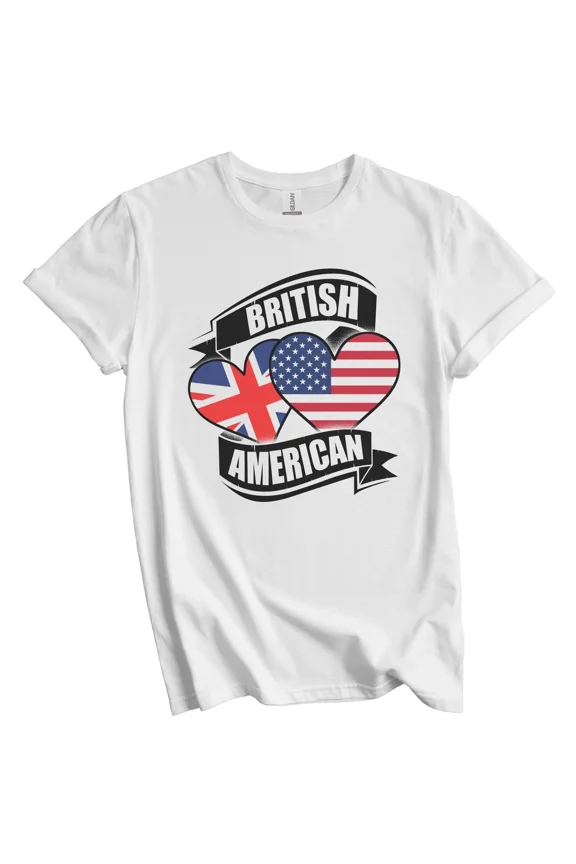 British American Hearts USA United Kingdom UK Flags T-Shirt Gift for Men Women Unisex Tee