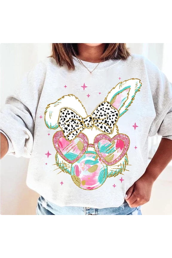 Brushstroke Easter Bunny Coquette T-shirt, Glitter Bunny T-shirt, Happy Easter T-shirt, Coquette Bunny T-shirt, Coquette Easter T-shirt, Kids Easter Sublimation