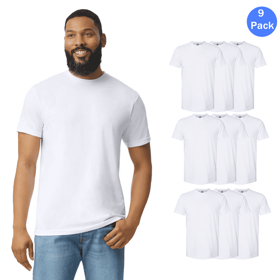 Gildan CVC Men’s T-Shirt, Durable Short Sleeve Comfortable White Tee, 9 Pack, Sizes S-3XL