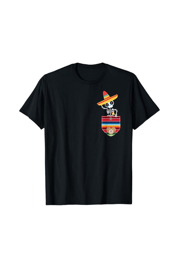 Calaca Blanket Pocket Serape Mexican Gift Cinco De Mayo T-Shirt Gift for Men Women Unisex Tee