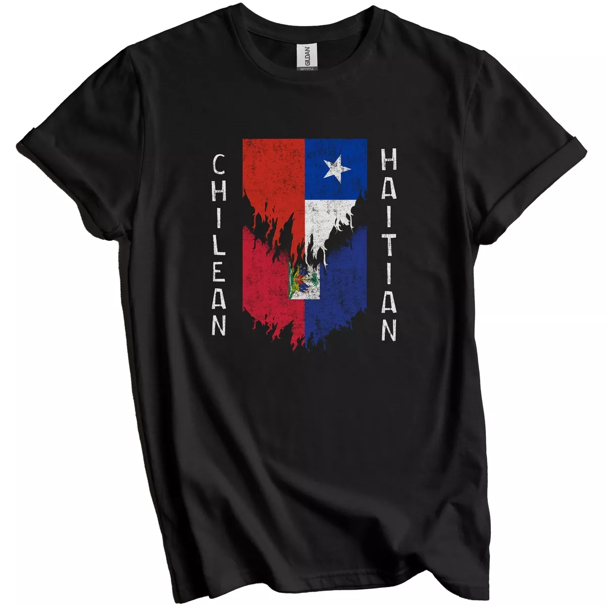 Gildan Chilean Haitian Flags Ripped Torn Chile Haiti T-Shirt Gift for ...
