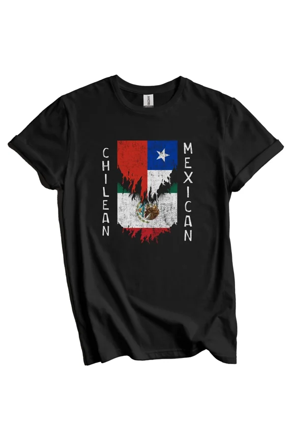 Chilean Mexican Flags Ripped Torn Chile Mexico T-Shirt Gift for Men Women Unisex Tee