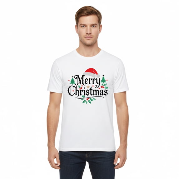Gildan Christmas Design T-Shirt for Men, Heavy Cotton Short Sleeve Christmas Print Tee, White, S