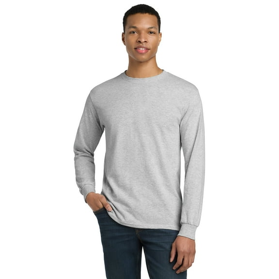 Gildan Classic Fit Men Long Sleeve T-Shirt, DryBlend Crewneck Tee, Ash, 3XL