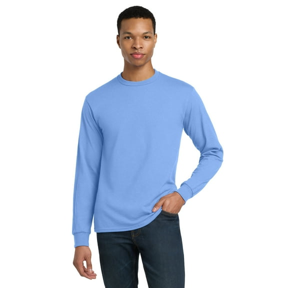 Gildan Classic Fit Men Long Sleeve T-Shirt, DryBlend Crewneck Tee, Carolina Blue, L