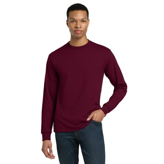 Gildan Classic Fit Men Long Sleeve T-Shirt, DryBlend Crewneck Tee, Maroon, L