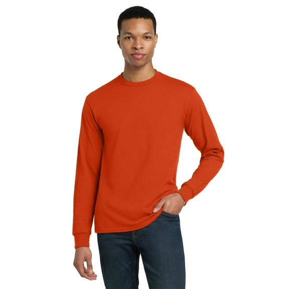 Gildan Classic Fit Men Long Sleeve T-Shirt, DryBlend Crewneck Tee, Orange, S
