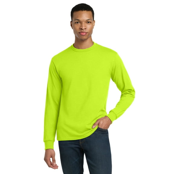 Gildan Classic Fit Men Long Sleeve T-Shirt, DryBlend Hi Vis Crewneck Work Tee, Safety Green, L