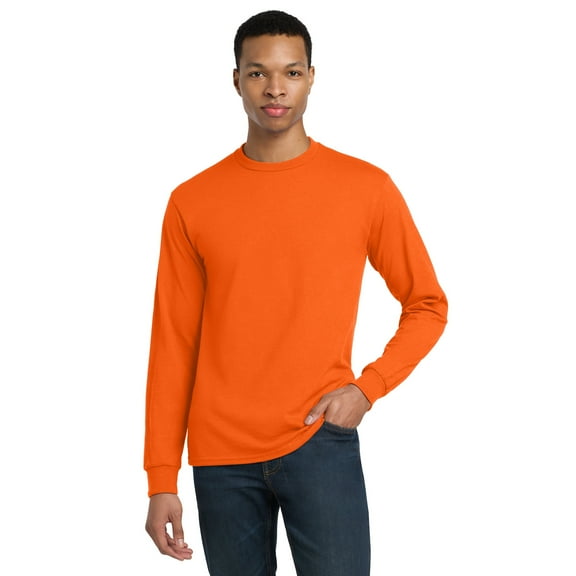 Gildan Classic Fit Men Long Sleeve T-Shirt, DryBlend Hi Vis Crewneck Work Tee, Safety Orange, L