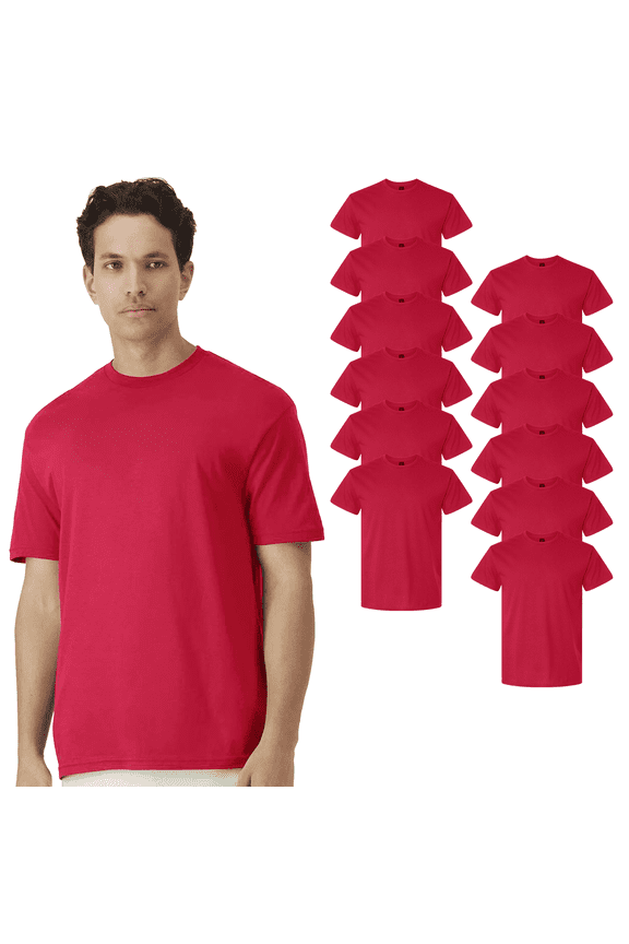 Classic Fit Men's Red T-Shirt, Light Cotton 12 Pack Short Sleeve Bulk Tee, L