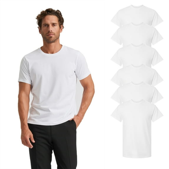 Gildan Classic Fit Short Sleeve Men's Crewneck White T-Shirt, Ultra Cotton, L, 6 Pack