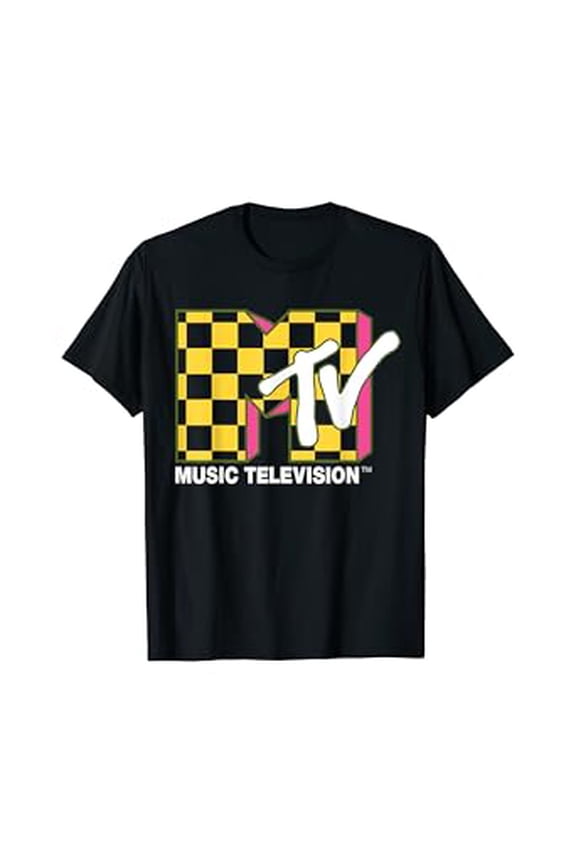 Classic Mtv Logo Checkered Yellow And Pink Print Hot Trending T-Shirt Unisex S To 5Xl