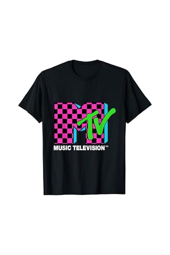Classic Mtv Logo Pink And Blue Checker Design Hot Trending T-Shirt Unisex S To 5Xl