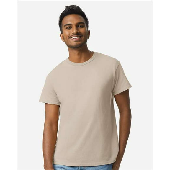 Gildan Cotton Tee Shirt for Mens Slimmer Body Lightweight Casual Crew Neck T-Shirt for Men - Sand - 2XL