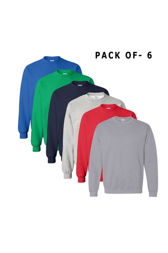 Crewneck Assorted Sweatshirt in Bulk, Pack 6 | Men, Women S Size Casual Long Sleeve Mix Color Fleece Feel Sweatshirt, 50/50 Cotton/Polyester