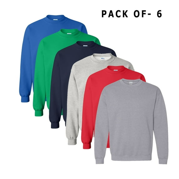 Gildan Crewneck Assorted Sweatshirt in Bulk, Pack 6 | Men, Women XS Size Casual Long Sleeve Mix Color Fleece Feel Sweatshirt, 50/50 Cotton/Polyester