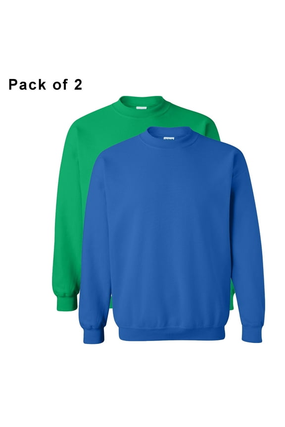 Crewneck Fleece Sweatshirt for Unisex - 18000 | Heavy Blend Pullover 50/50 Cotton/Polyester Color of Irish Green and Royal Casual Sweatshirt, 8oz Pack of 2 Size S