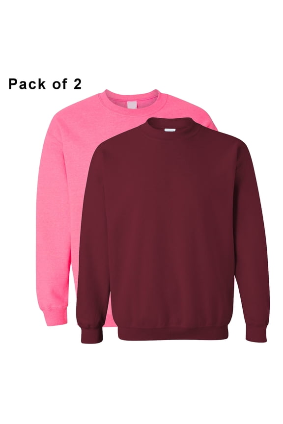 - Crewneck Pullover Fleece Sweatshirt for Unisex, Casual Comfortblend Soft Sweater in Safety Pink and Garnet, 8oz 50/50 Cotton/Polyester, Pack 2 Size S