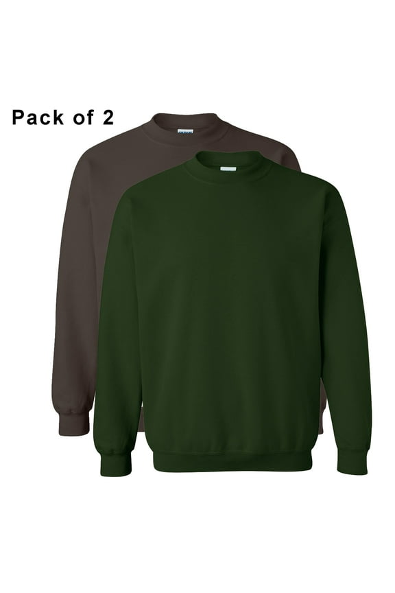 Crewneck Sweatshirt, Heavy Blend Soft Fleece Pullover Sweater for Men, 8 oz. 50-Cotton / 50-Polyester in Forest Green & Dark Chocolate, Pack of 2- Size 3XL