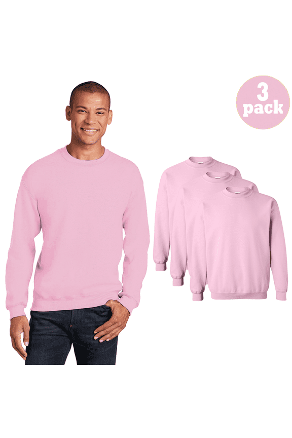 Crewneck Sweatshirt, Men's Heavy Blend Warmth Comfort Pullover Sweater, 3-Pack, Light Pink, S