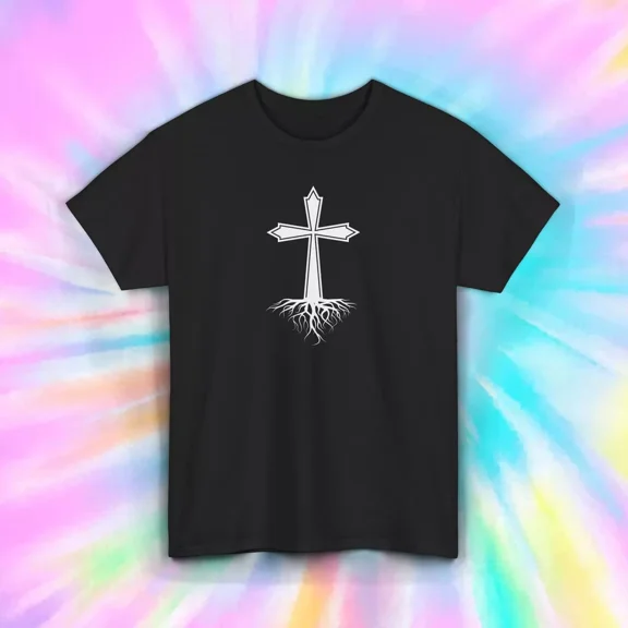 Gildan Cross T-Shirt S-5X Rooted In Faith Christian Religious Inspirational Graphic Tee Unisex Tee