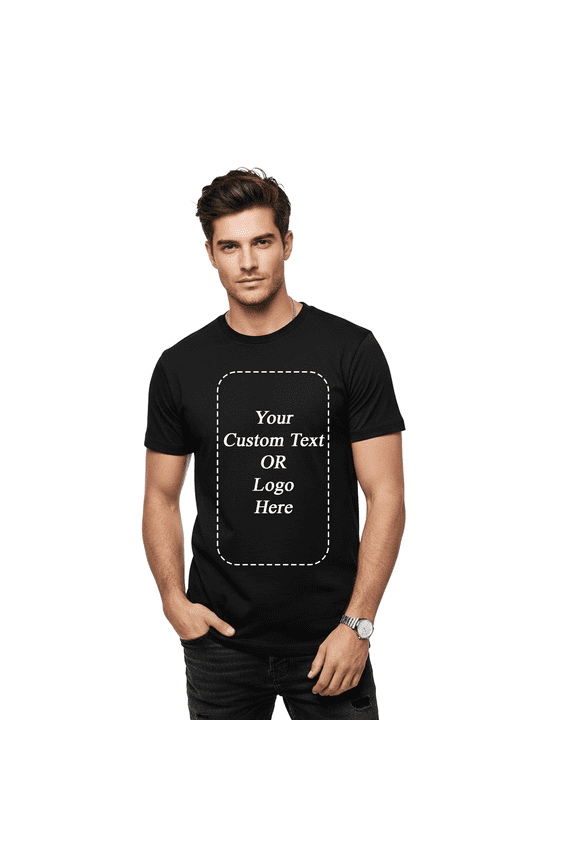 Custom T-Shirt, Personalized Logo, Text or Picture Tee for Business, Events or Gifts, Black Tee, L