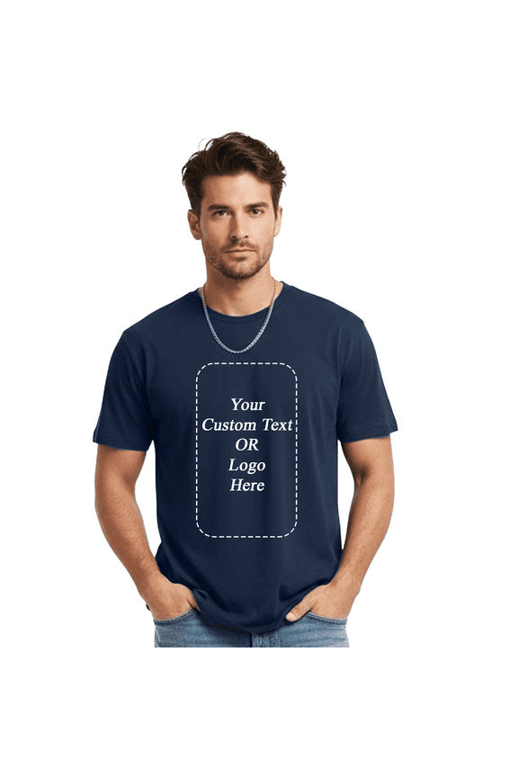 Custom T-Shirt, Personalized Logo, Text or Picture Tee for Business, Events or Gifts, Navy Tee, L