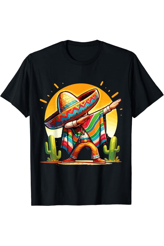 Dabbing Mexican Poncho Sombrero Dab Dance Cinco de Mayo T-Shirt
