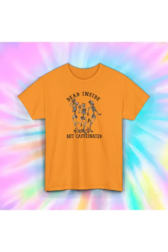 Dead Inside But Caffeinated Dancing Skeleton Graphic T-Shirt Unisex Tee