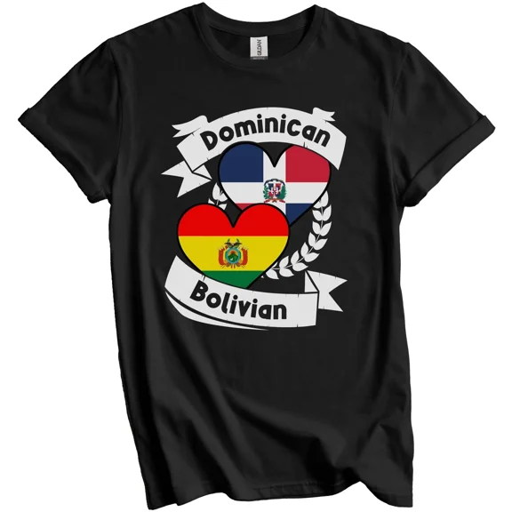 Gildan Dominican Bolivian Heart Flags Dominican Republic Bolivia T-Shirt Gift for Men Women Unisex Tee