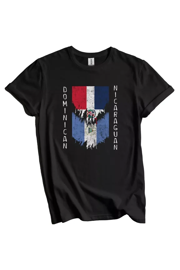 Dominican Nicaraguan Flags Ripped Torn Dominican Republic Nicaragua T-Shirt Gift for Men Women Unisex Tee