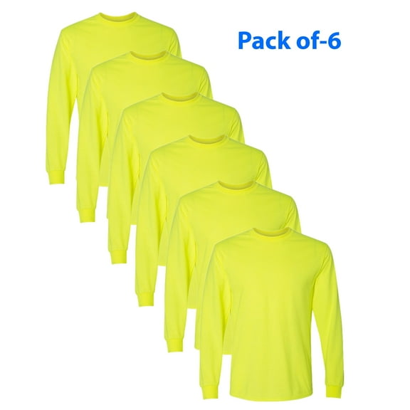 Gildan Mens DryBlend High Visibility Long Sleeve T-Shirt,50/50 Cotton/Polyester, Hi Vis Work T-Shirts, (Safety Green 6 Pack, XL)