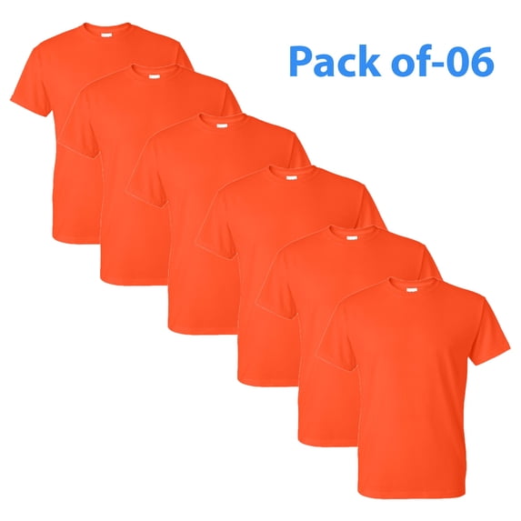 DryBlend High Visibility Safety Short Sleeve T-Shirts, 50/50 Cotton/Polyester Fire Dept Hi Vis Work tees, Color Safety Green and Orange, (Orange 6 Pack, 5XL)